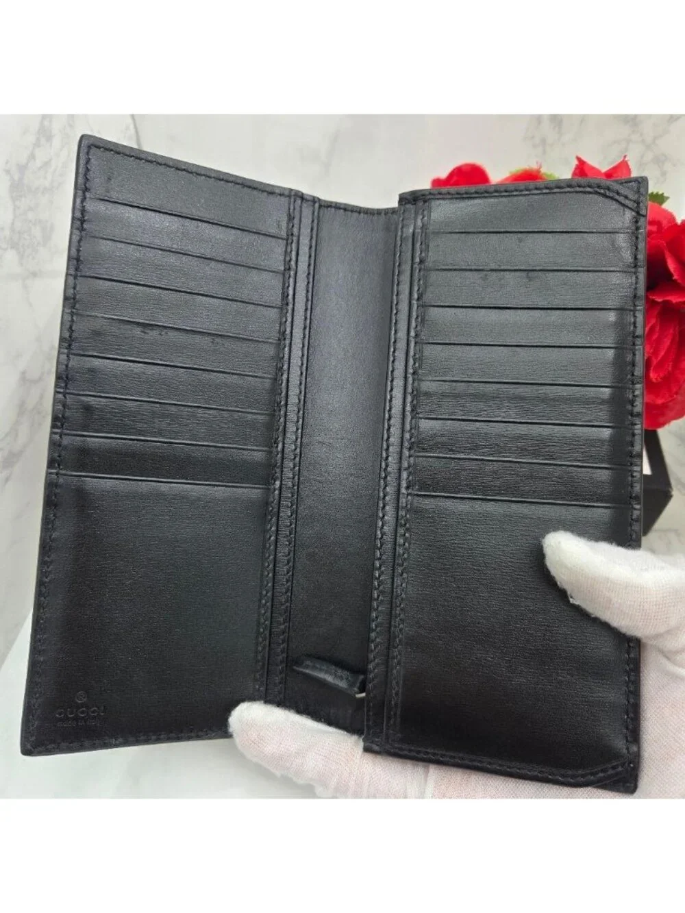 Gucci Wallet GG Marmont Silver Black